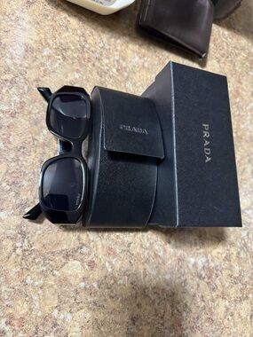 Prada Black Rectangular Men's Sunglasses with Black Case